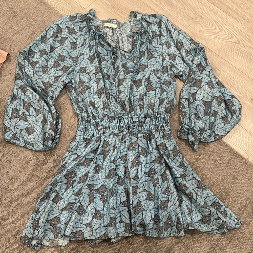 Ramy Brook Blue Leaf-Print Mini Dress